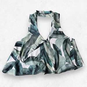 Show Me Your Mumu‎ Women's Size S Casey Collar Top Leaf Print Lining Choker Tank